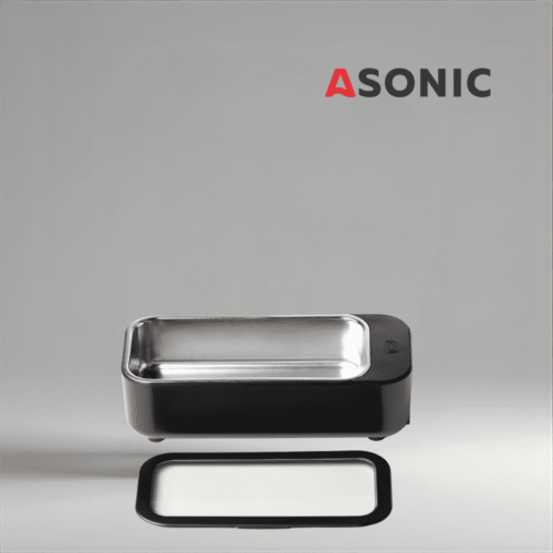 ASONIC HOME-450black ultrazvučni čistač, moderan crni dizajn za precizno kućno čišćenje malih vrijednih predmeta.   ASONIC HOME-450black ultrazvučni čistač, kompaktan crni dizajn za čišćenje nakita, naočala i malih predmeta.