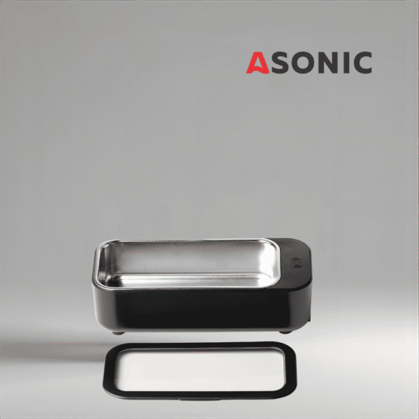 ASONIC HOME-450black ultrazvučni čistač, moderan crni dizajn za precizno kućno čišćenje malih vrijednih predmeta.   ASONIC HOME-450black ultrazvučni čistač, kompaktan crni dizajn za čišćenje nakita, naočala i malih predmeta.