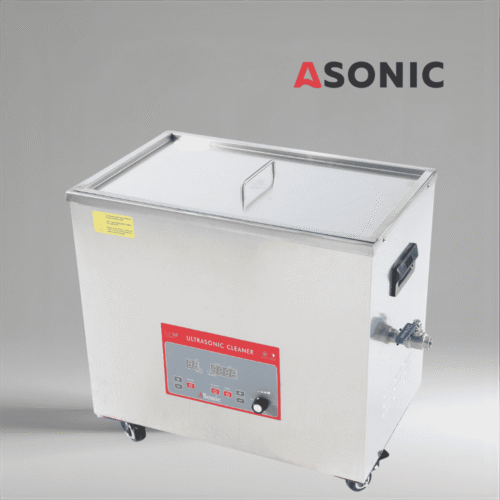 ASONIC 40L industrijski ultrazvučni čistač s poklopcem od nehrđajućeg čelika, dizajniran za profesionalnu upotrebu.