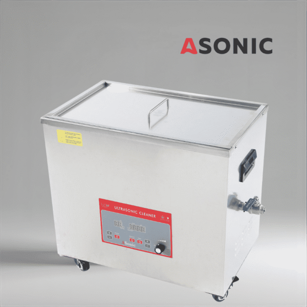 ASONIC 40L industrijski ultrazvučni čistač s poklopcem od nehrđajućeg čelika, dizajniran za profesionalnu upotrebu.