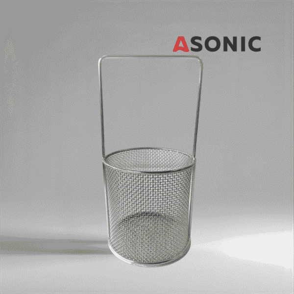 ASONIC-small-round-basket-handlefi75mm ASONIC okrugla košara od nehrđajućeg čelika s ručkom Ø75 mm, dizajnirana za ultrazvučno čišćenje nakita i finih alata.